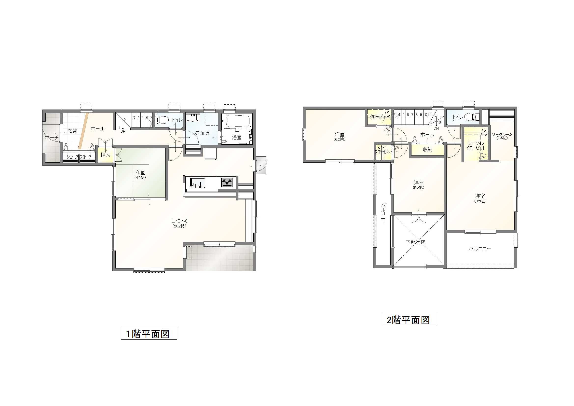 愛知県　注文住宅　吹き抜けのある家　間取り図